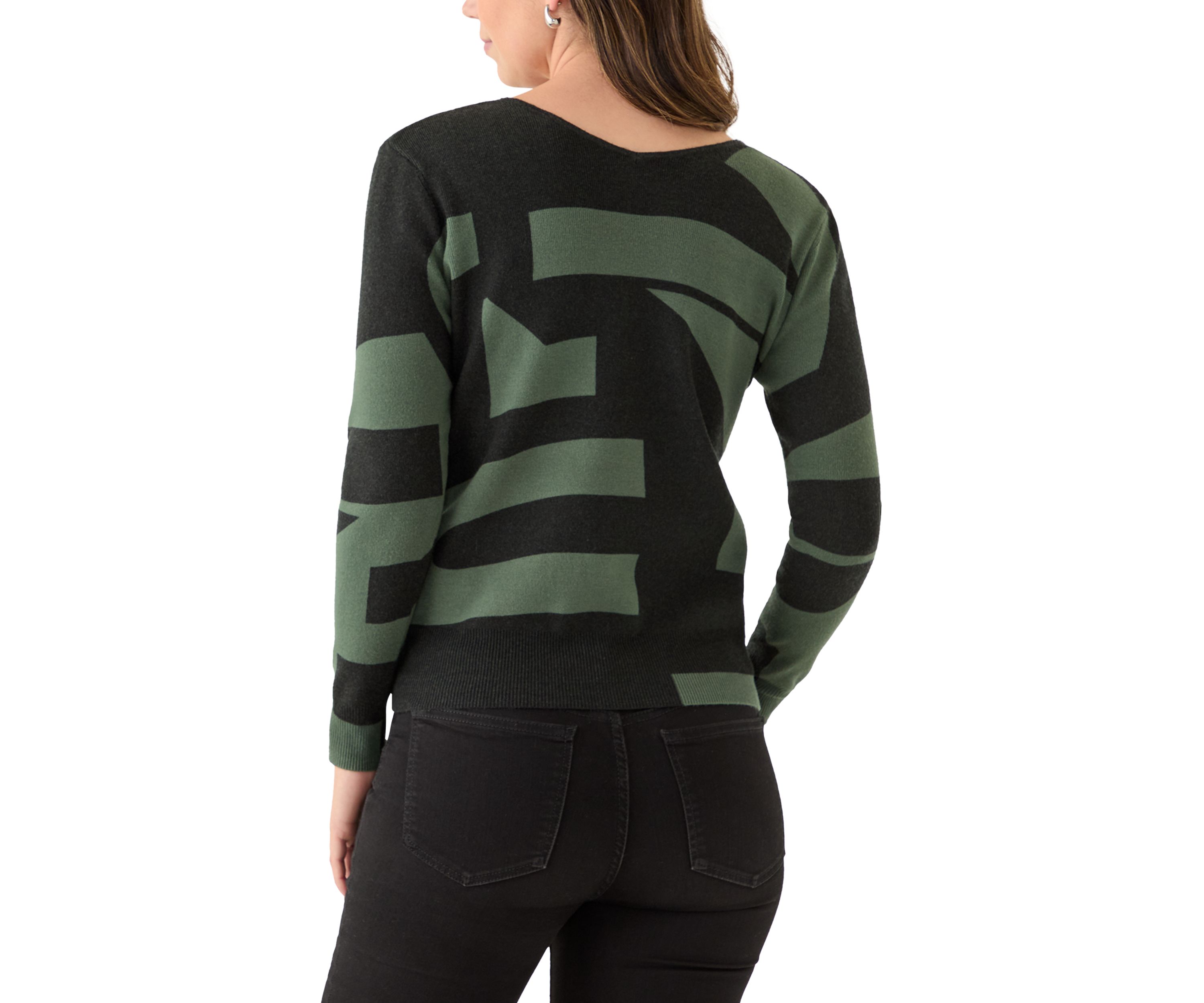 Womens V-Neck Printed Sweater