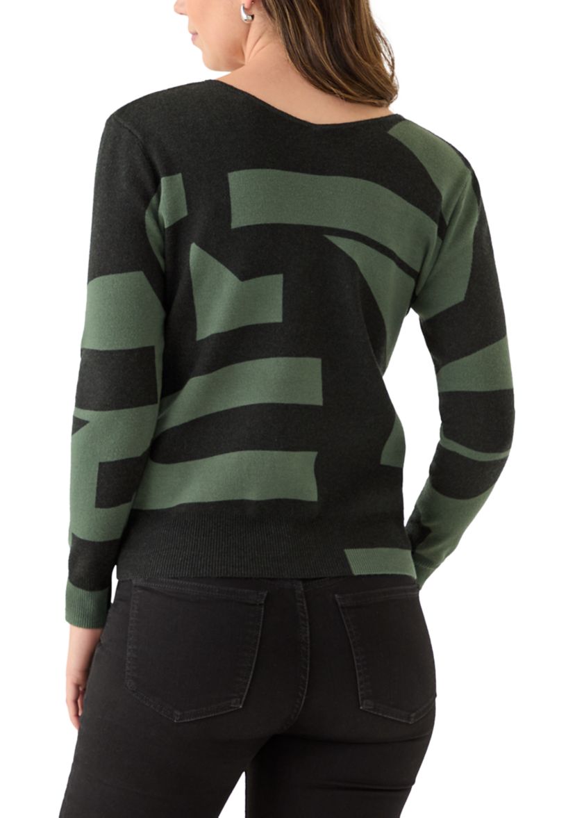 Womens V-Neck Printed Sweater