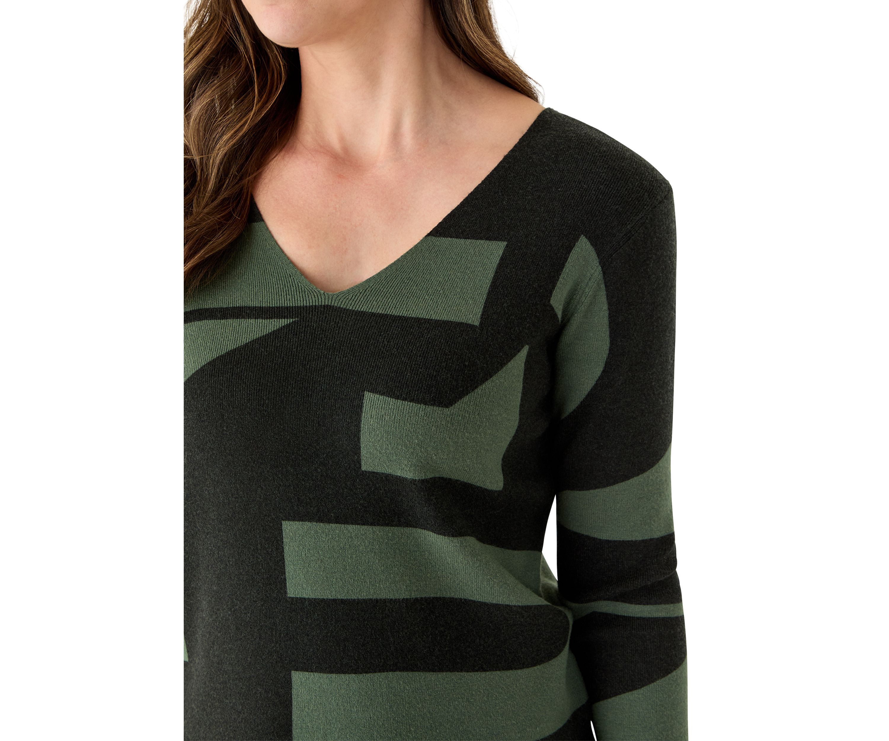Womens V-Neck Printed Sweater