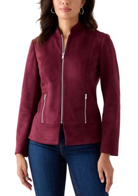 PHILOSOPHY BY REPUBLIC Women's Zip Front Collarless Vegan Suede Jacket