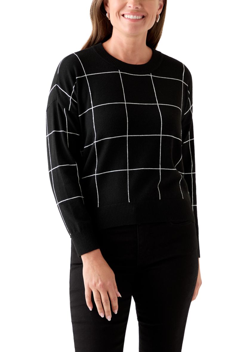 Petite Long Sleeve Crewneck Intarsia Pullover