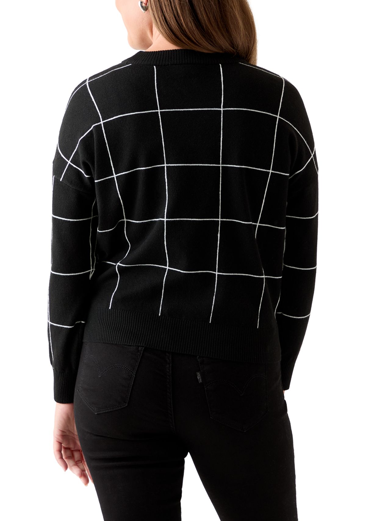 Petite Long Sleeve Crewneck Intarsia Pullover