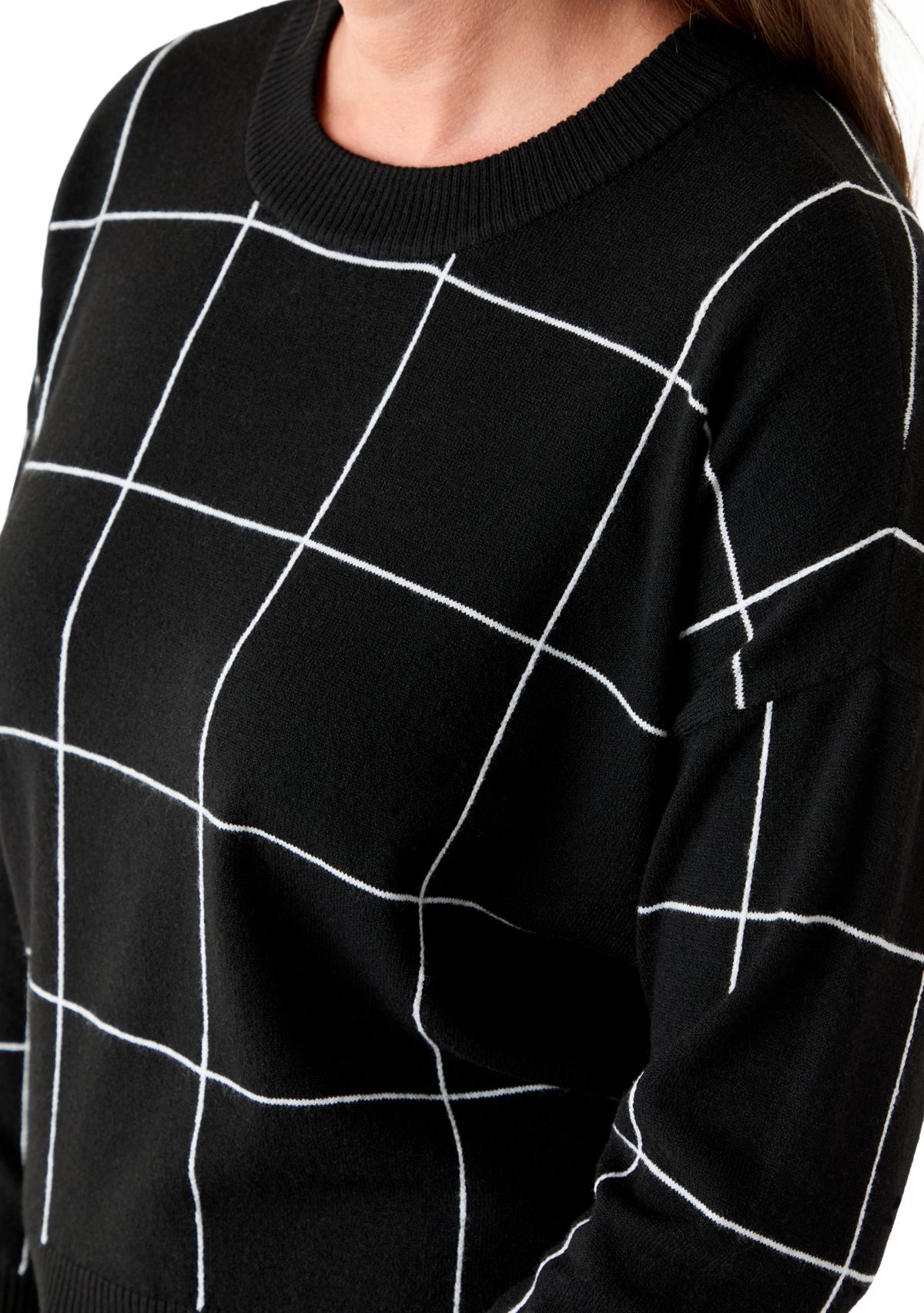 Petite Long Sleeve Crewneck Intarsia Pullover