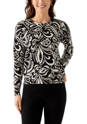 PHILOSOPHY BY REPUBLIC Women's Petite Crew Neck Paisley Printed Sweater