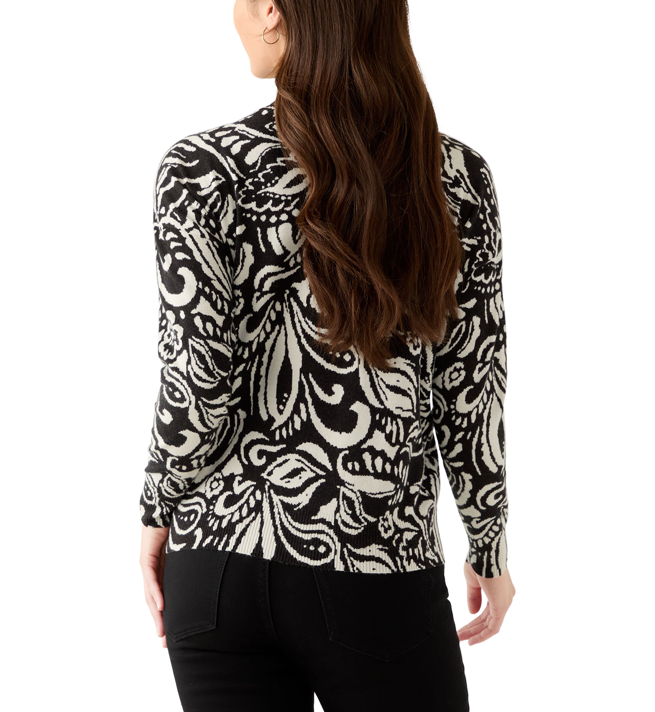 Petite Crew Neck Paisley Printed Sweater