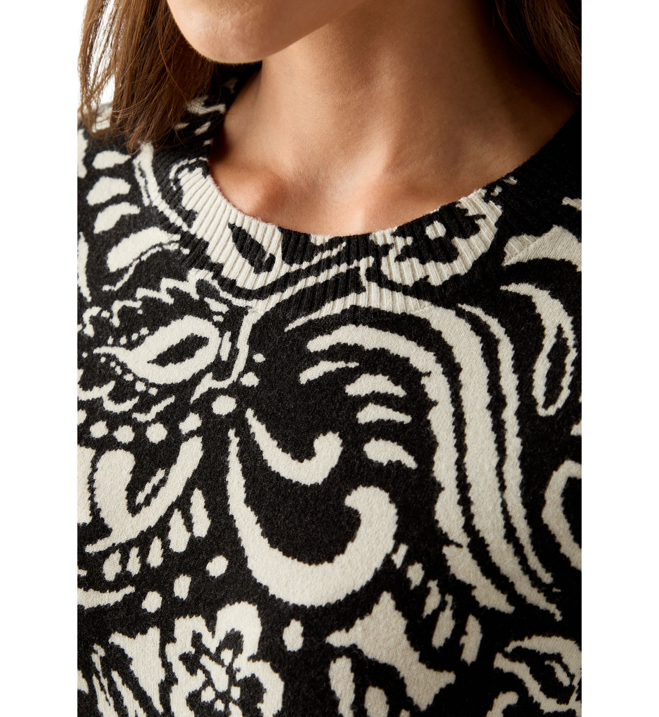 Petite Crew Neck Paisley Printed Sweater