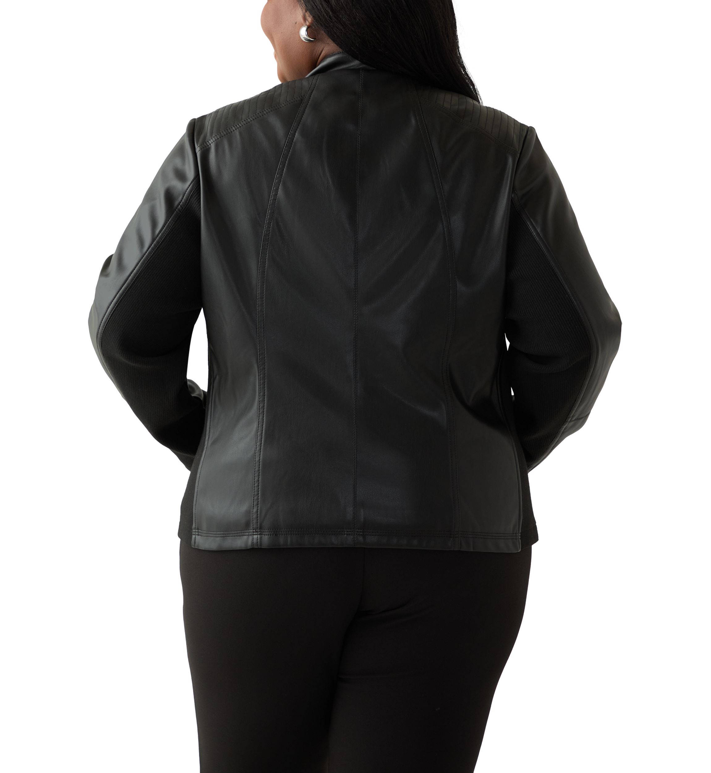 Plus Size Faux Leather Zip Front Jacket