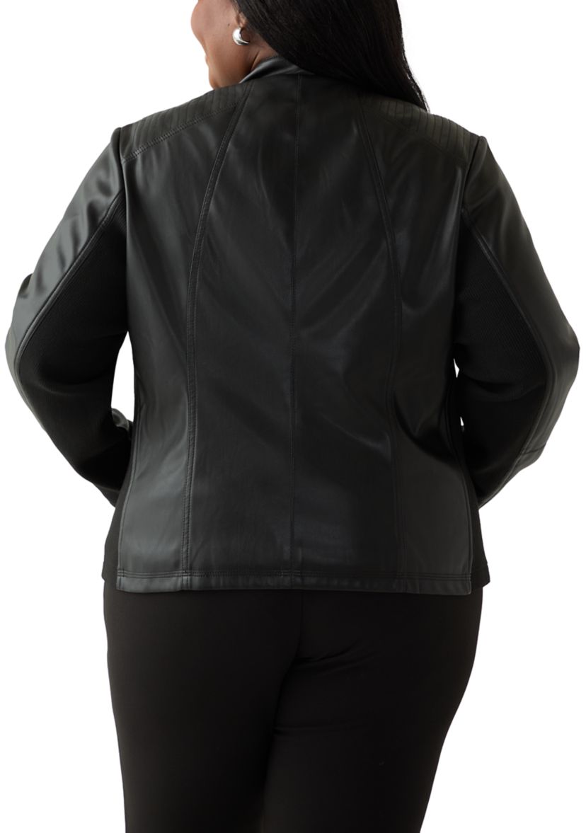 Plus Size Faux Leather Zip Front Jacket