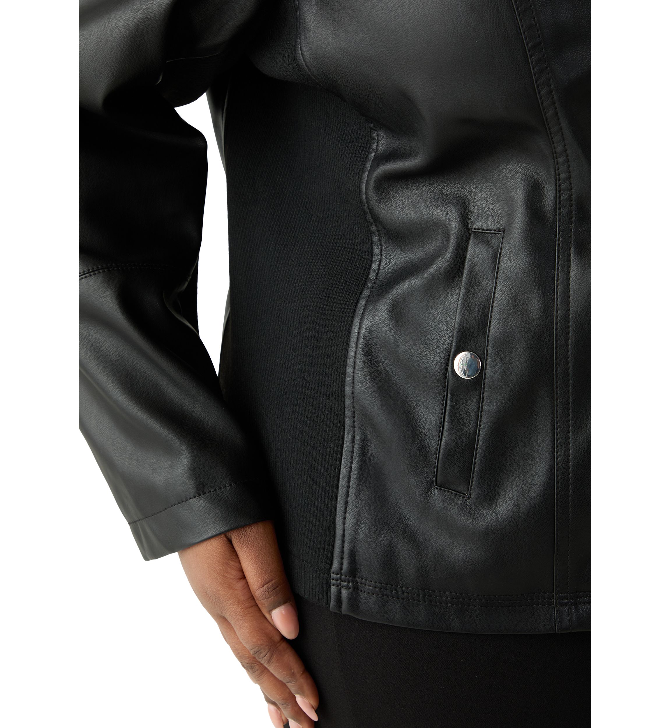 Plus Size Faux Leather Zip Front Jacket