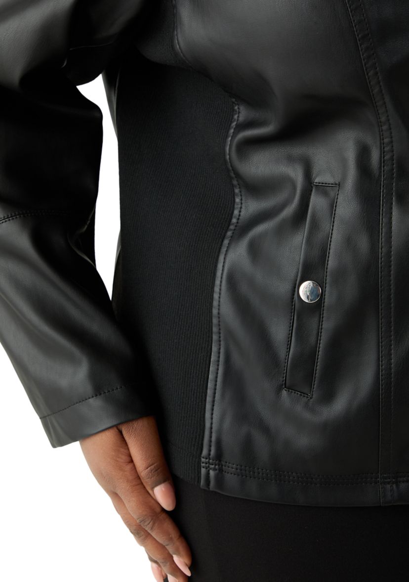 Plus Size Faux Leather Zip Front Jacket