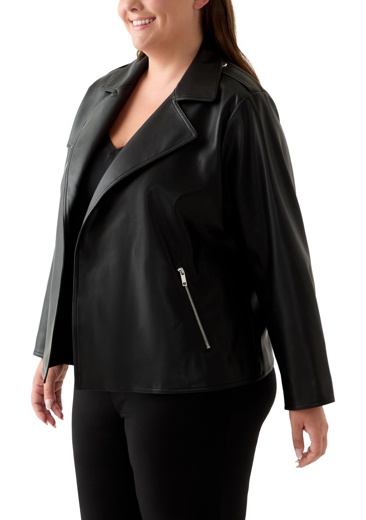Plus Size Faux Leather Moto Jacket