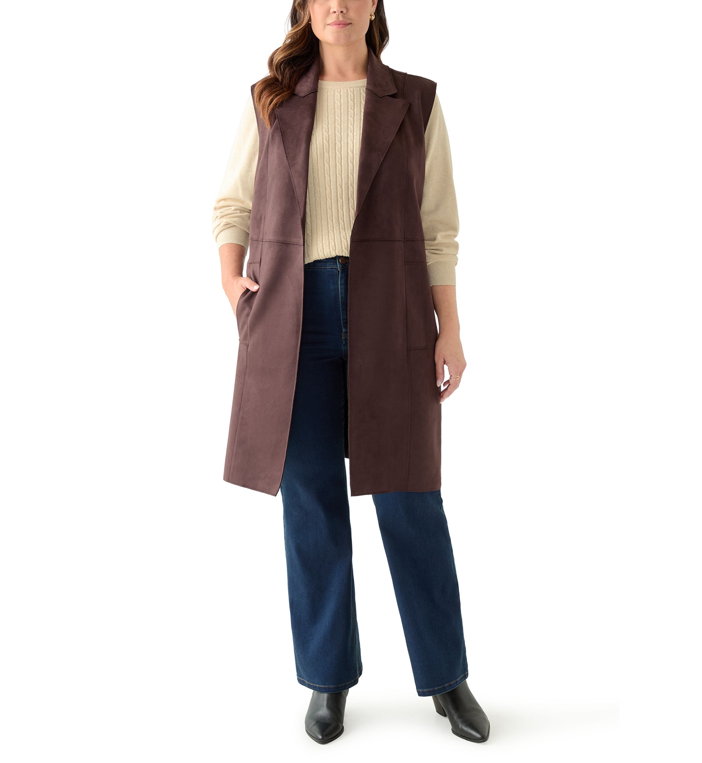 Plus Size Faux Suede Long Vest