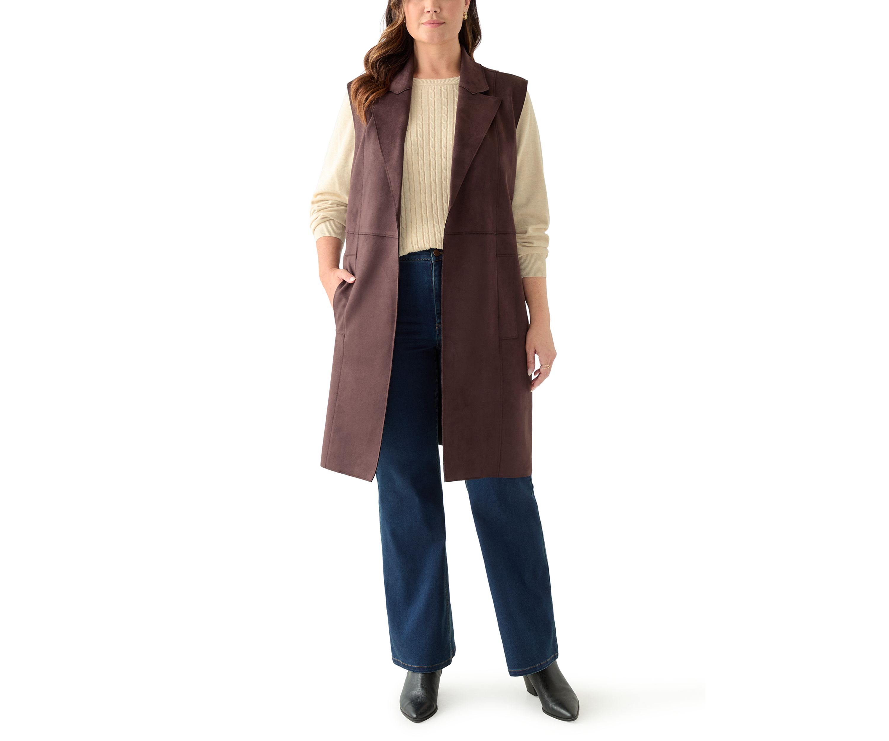 Plus Size Faux Suede Long Vest
