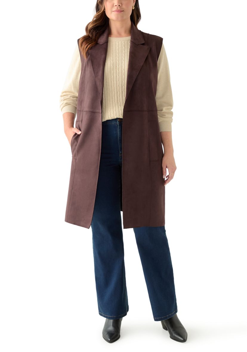Plus Size Faux Suede Long Vest