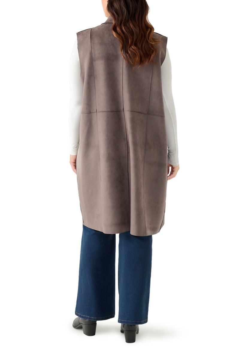 Plus Size Faux Suede Long Vest