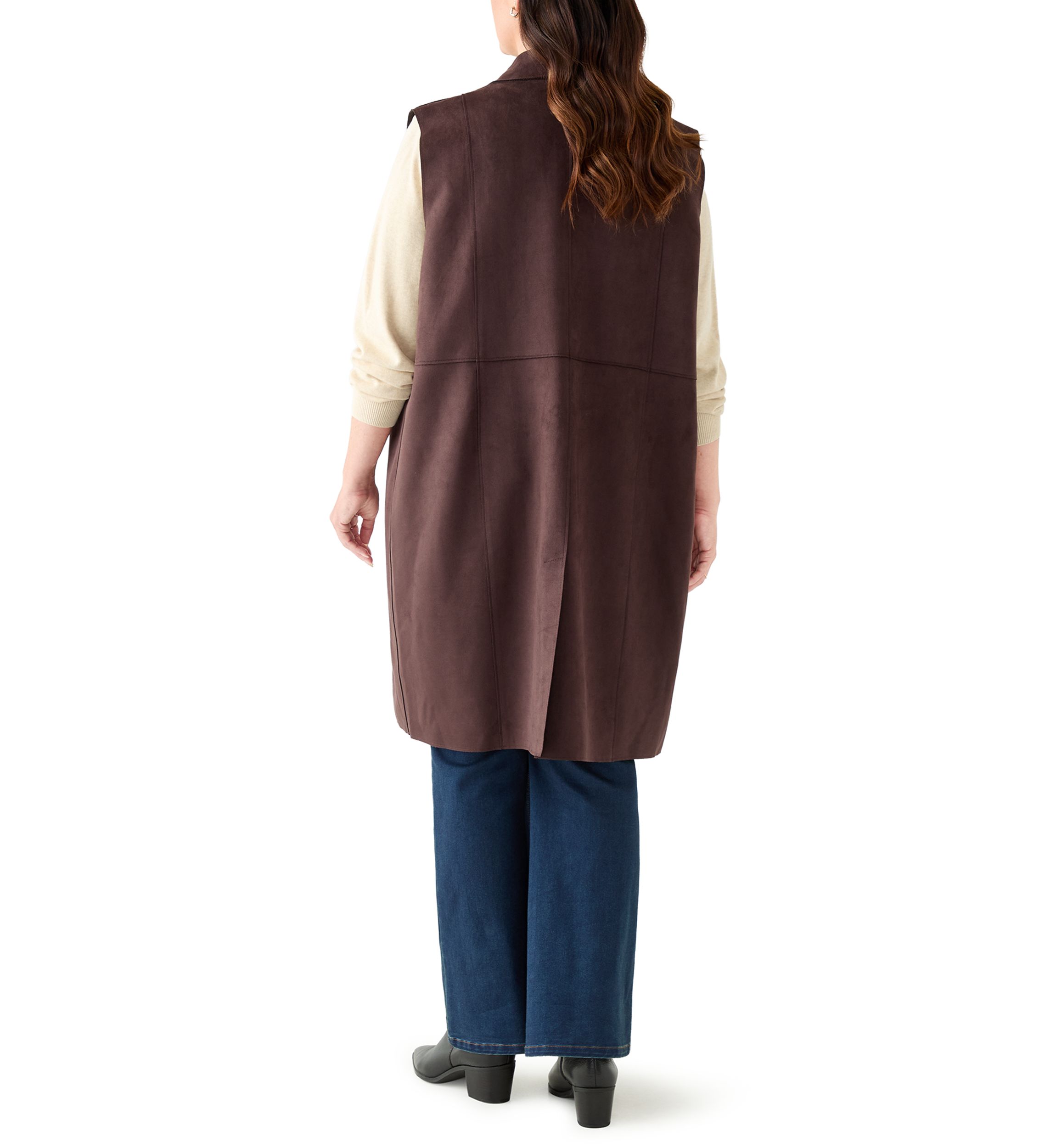 Plus Size Faux Suede Long Vest