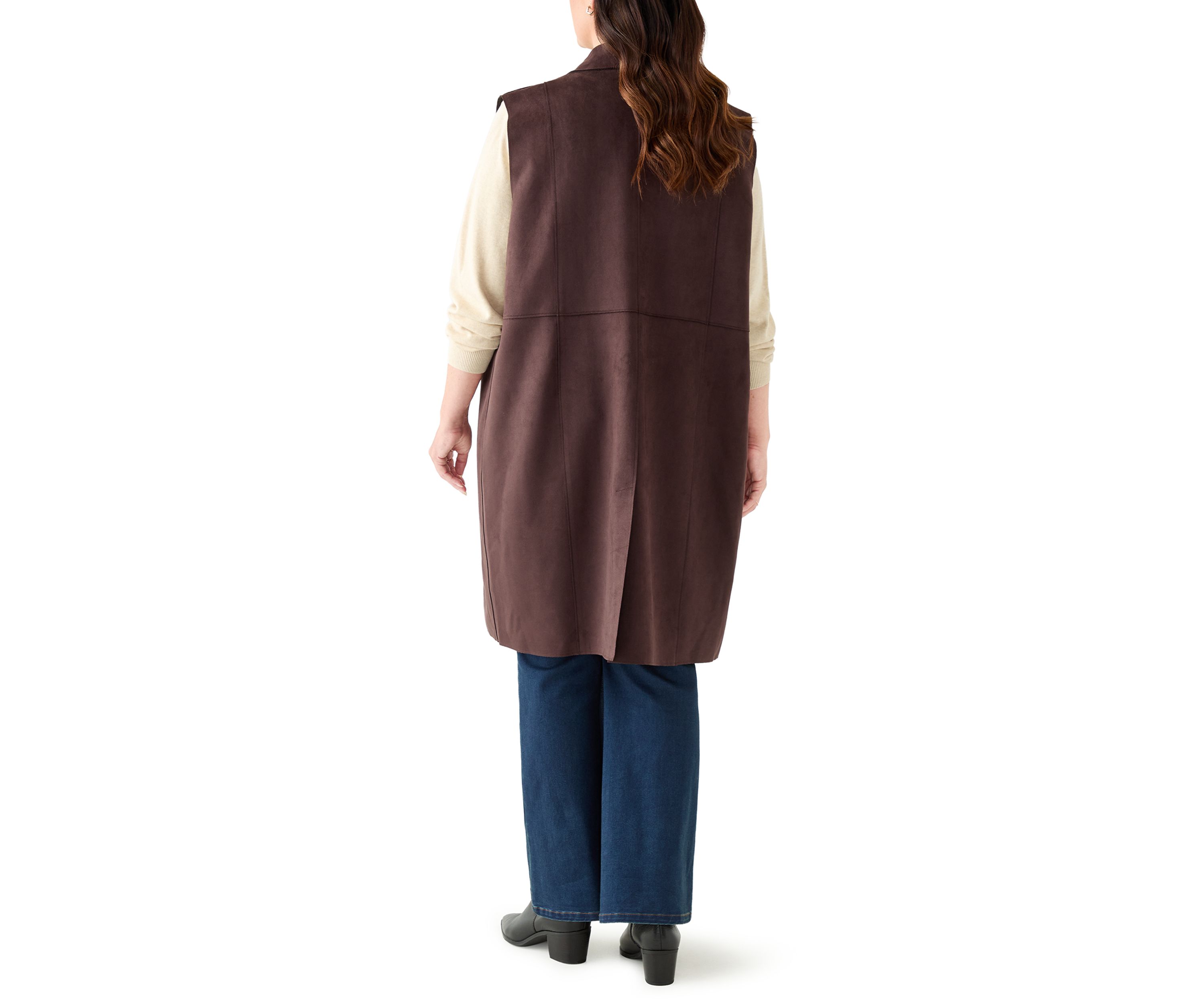 Plus Size Faux Suede Long Vest