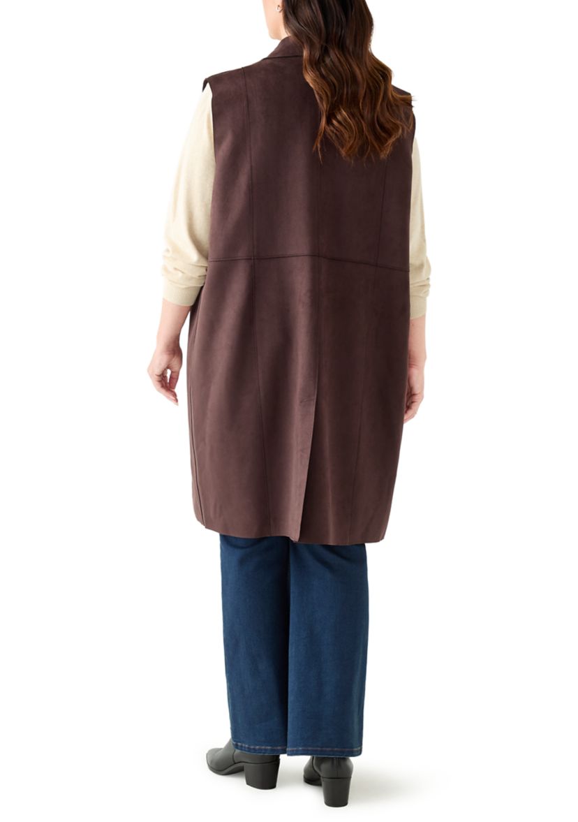 Plus Size Faux Suede Long Vest