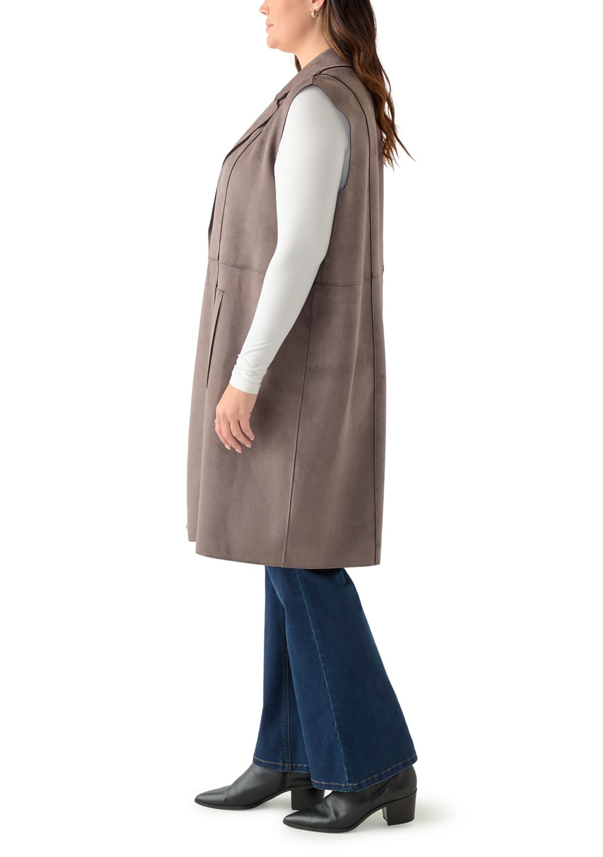 Plus Size Faux Suede Long Vest