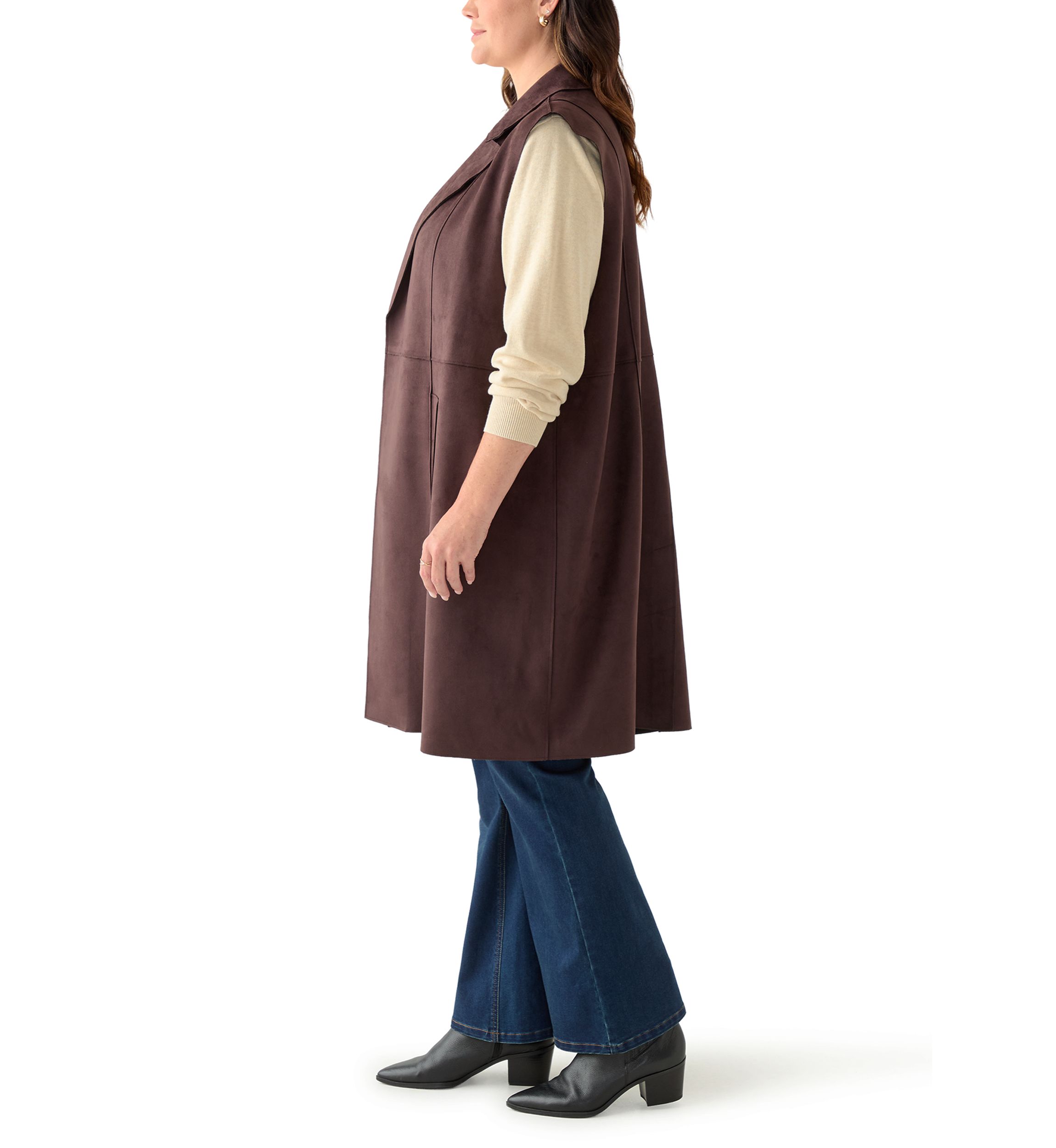 Plus Size Faux Suede Long Vest