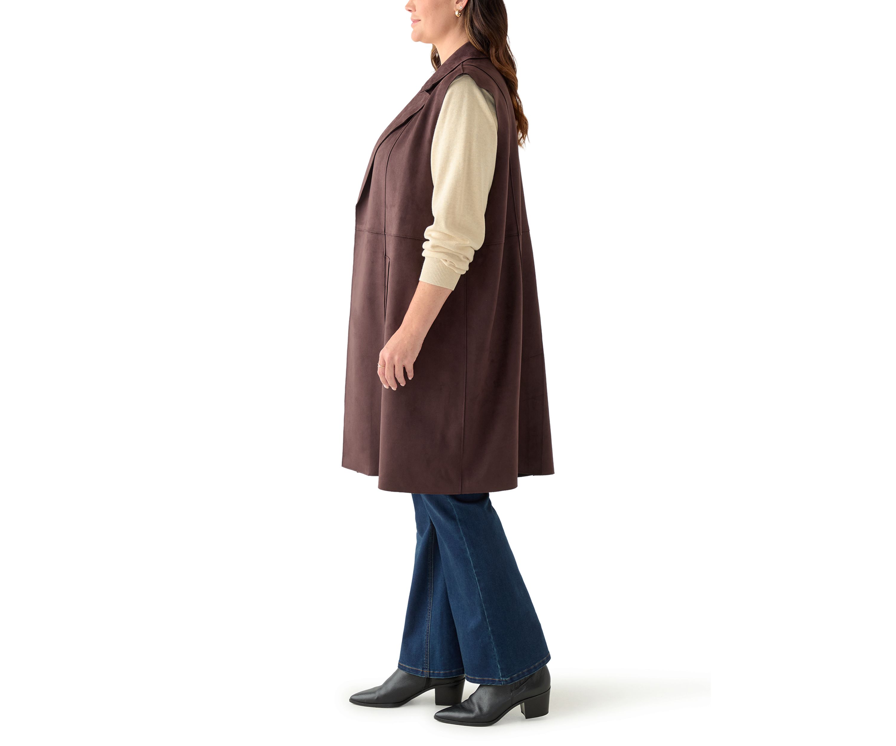 Plus Size Faux Suede Long Vest
