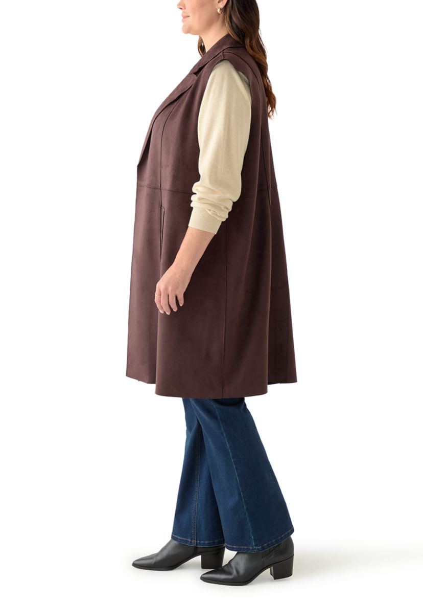 Plus Size Faux Suede Long Vest