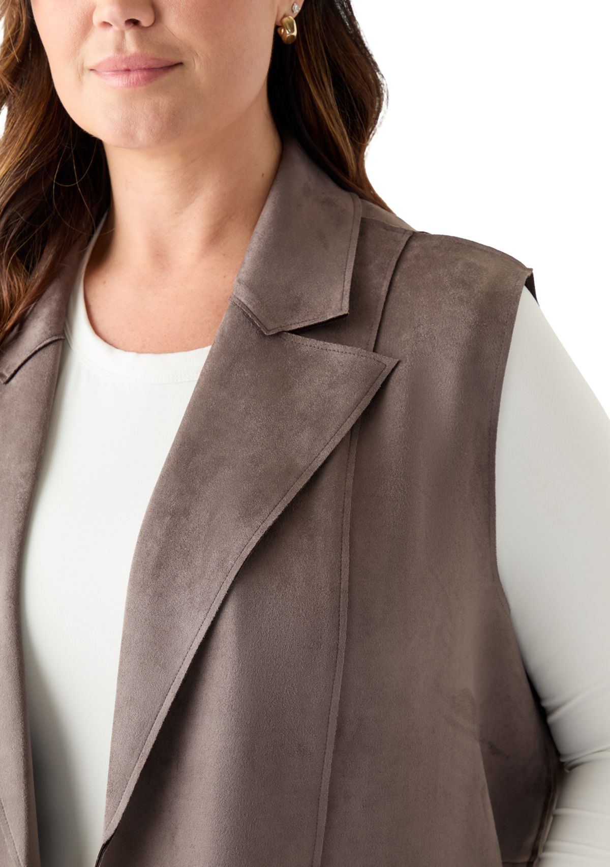 Plus Size Faux Suede Long Vest