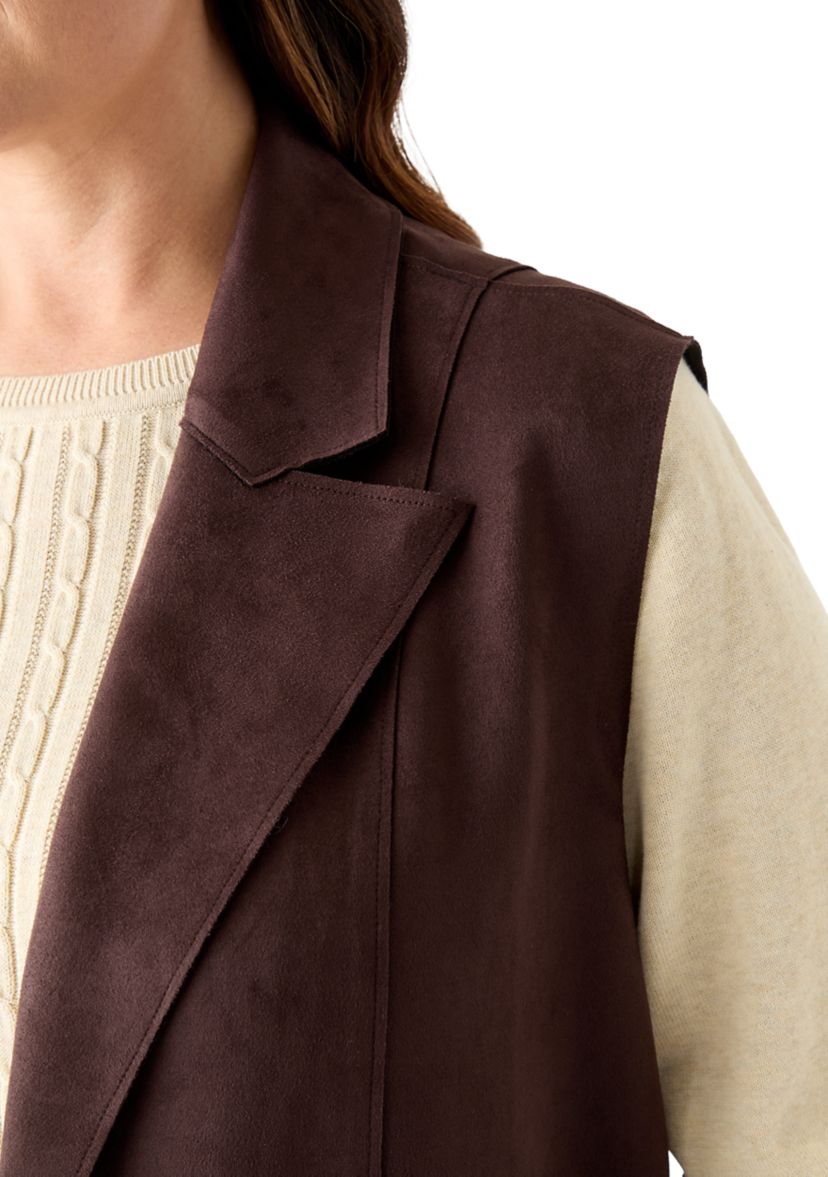 Plus Size Faux Suede Long Vest