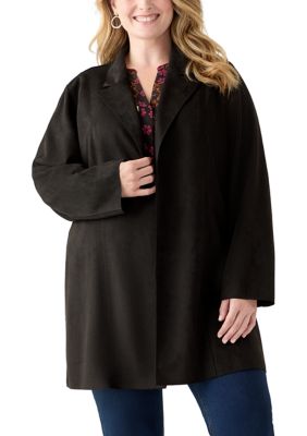 PHILOSOPHY BY REPUBLIC Women's Plus Size Faux Suede Car Coat, Black, 2X