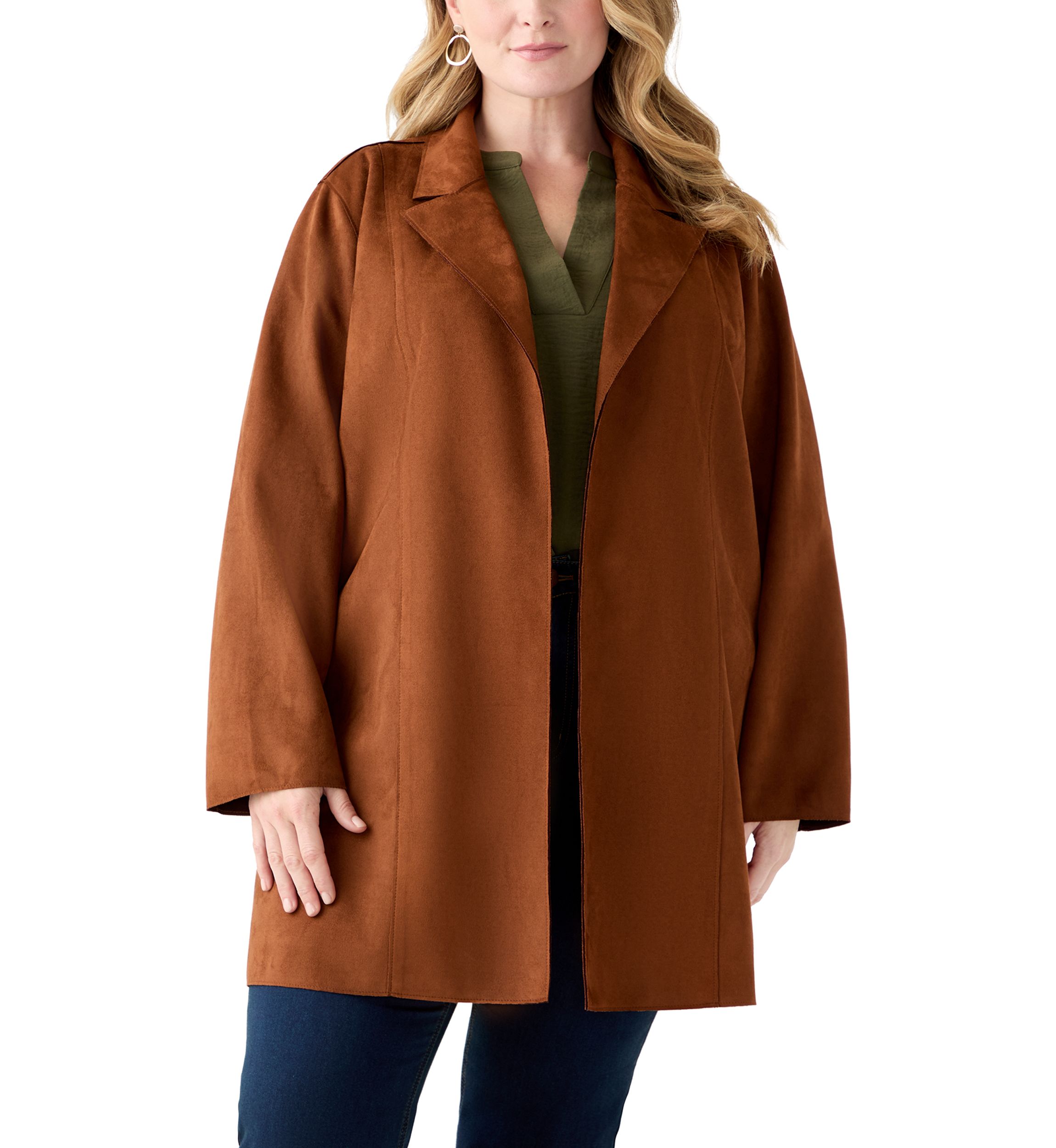  Plus Size Faux Suede Car Coat