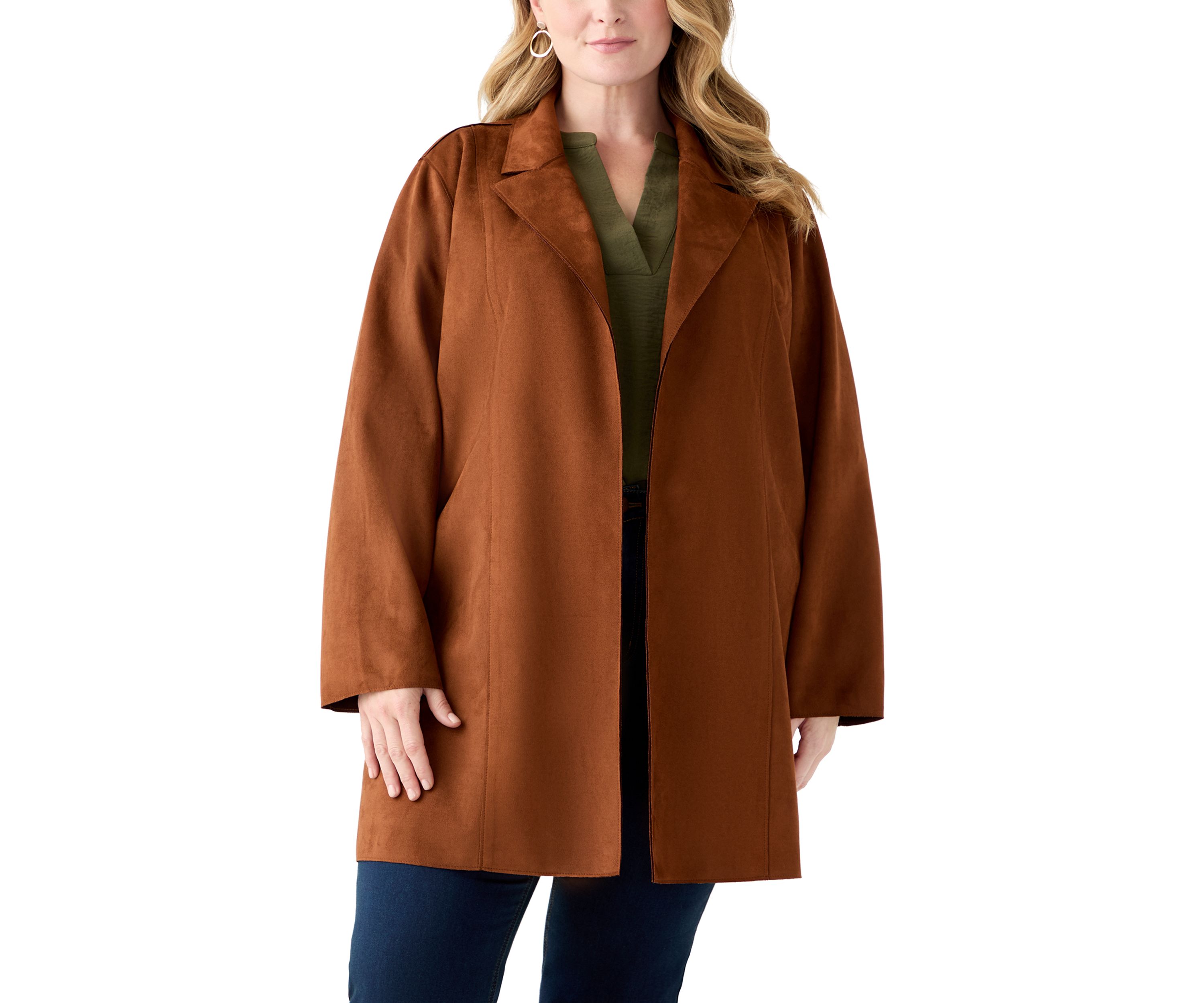  Plus Size Faux Suede Car Coat