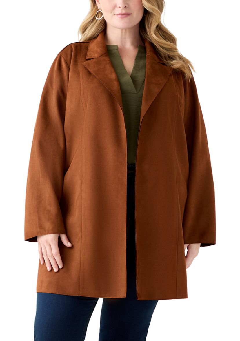  Plus Size Faux Suede Car Coat