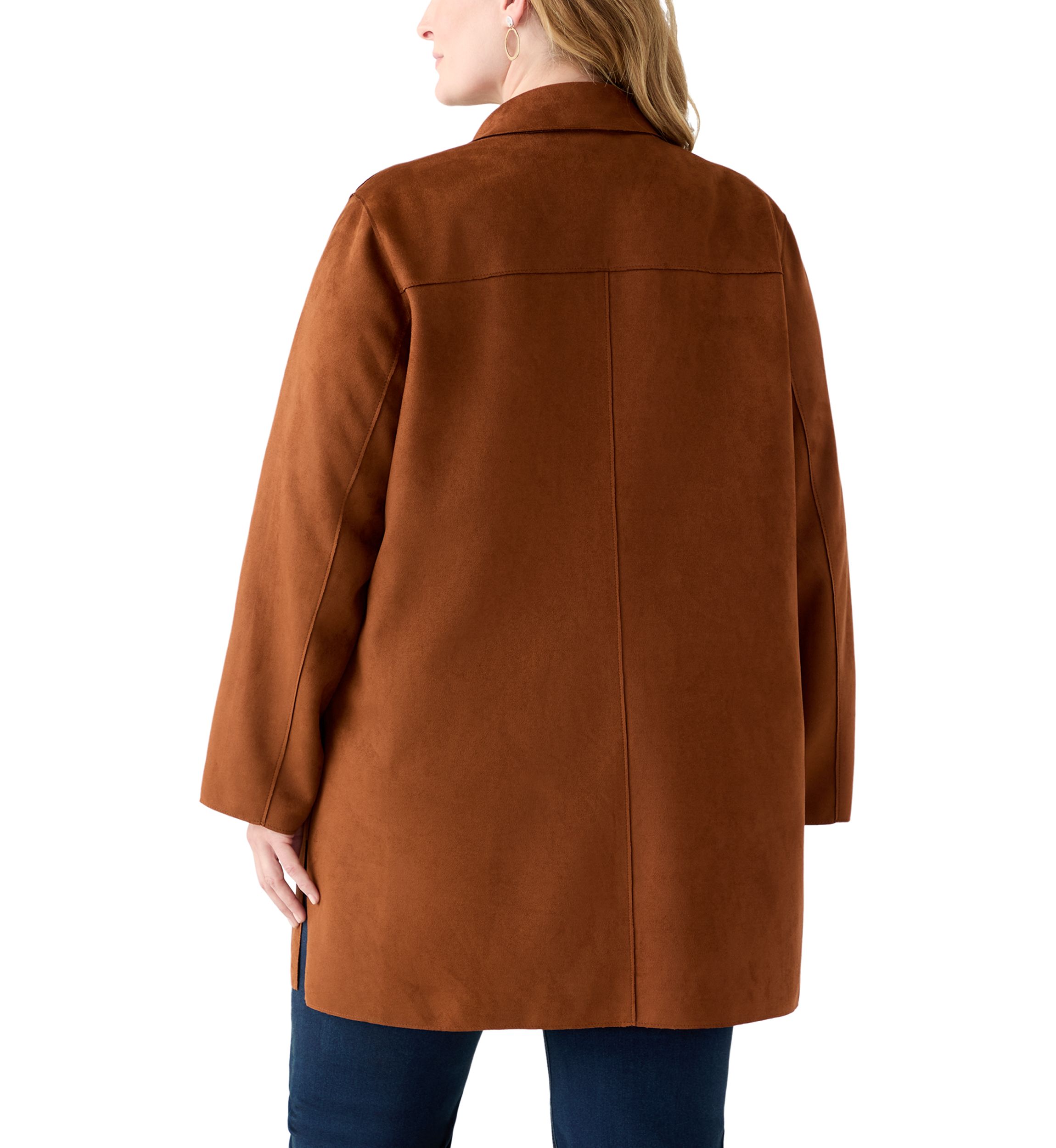  Plus Size Faux Suede Car Coat