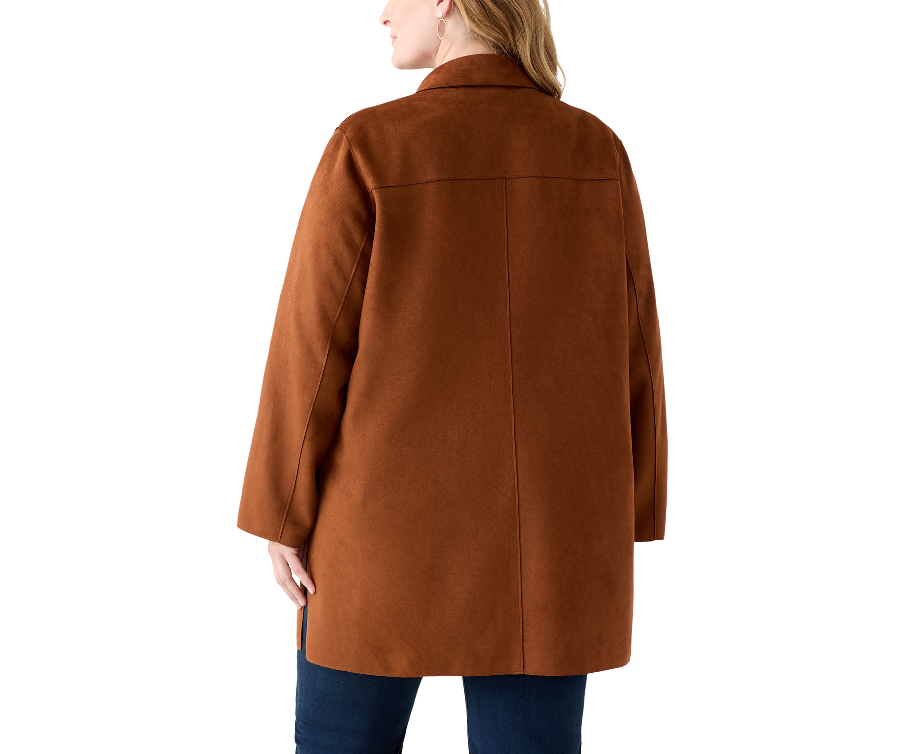  Plus Size Faux Suede Car Coat