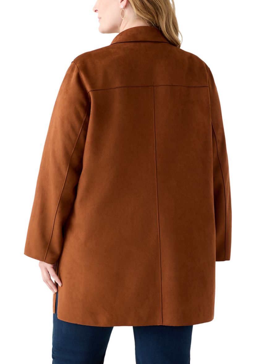  Plus Size Faux Suede Car Coat