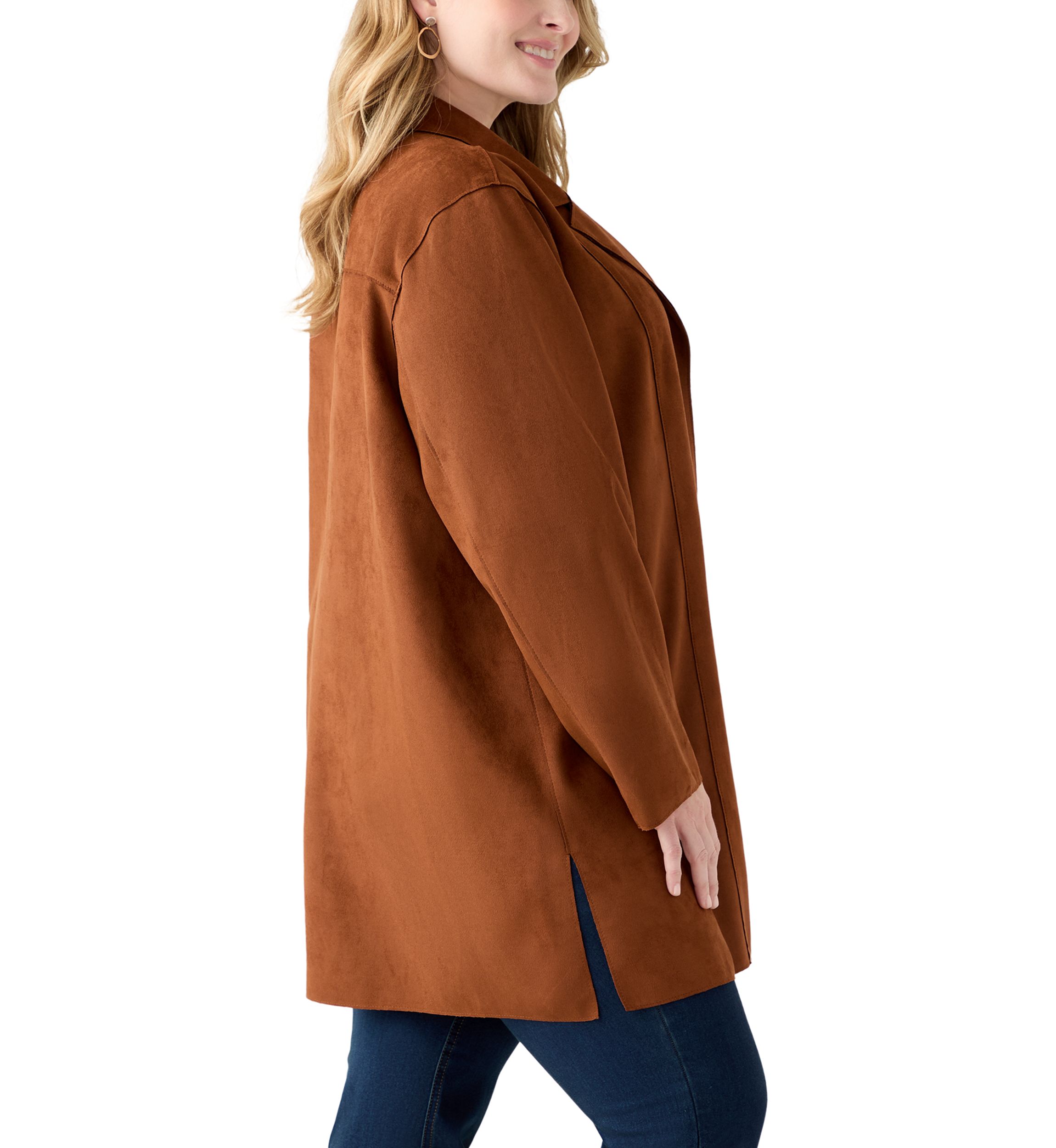  Plus Size Faux Suede Car Coat