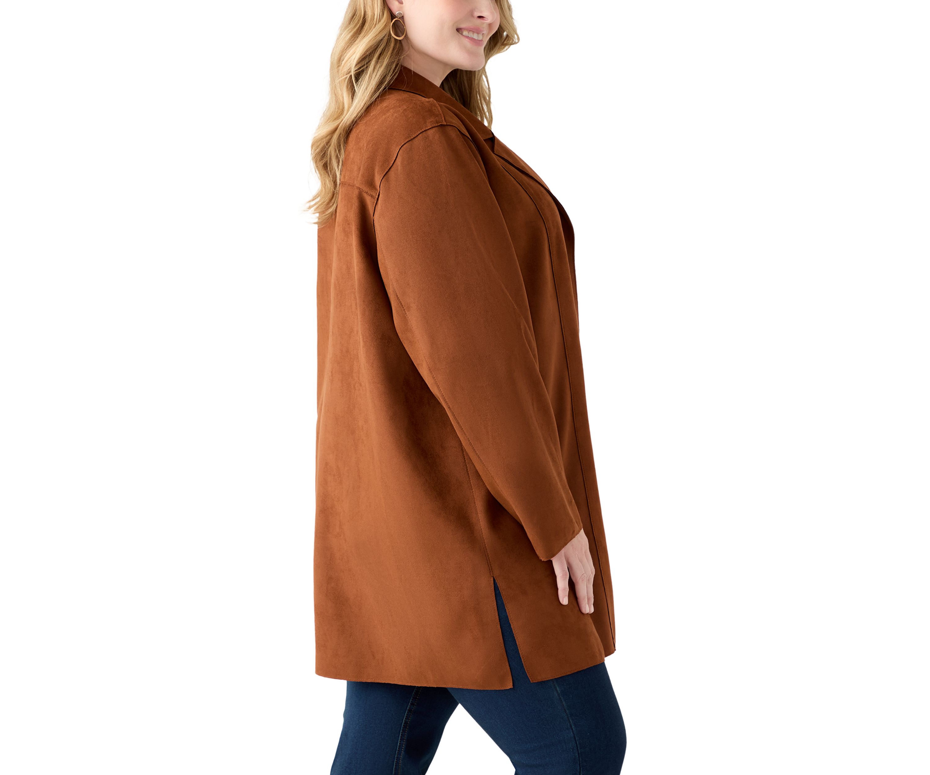  Plus Size Faux Suede Car Coat