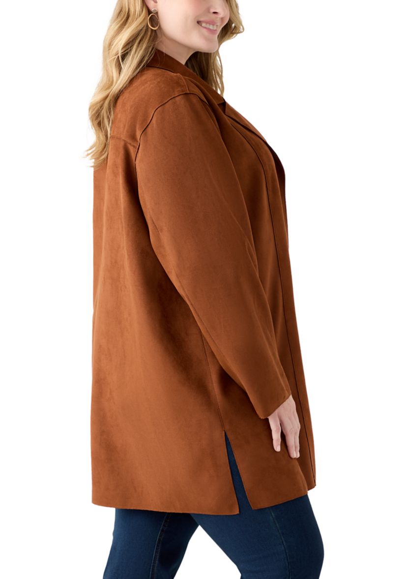  Plus Size Faux Suede Car Coat