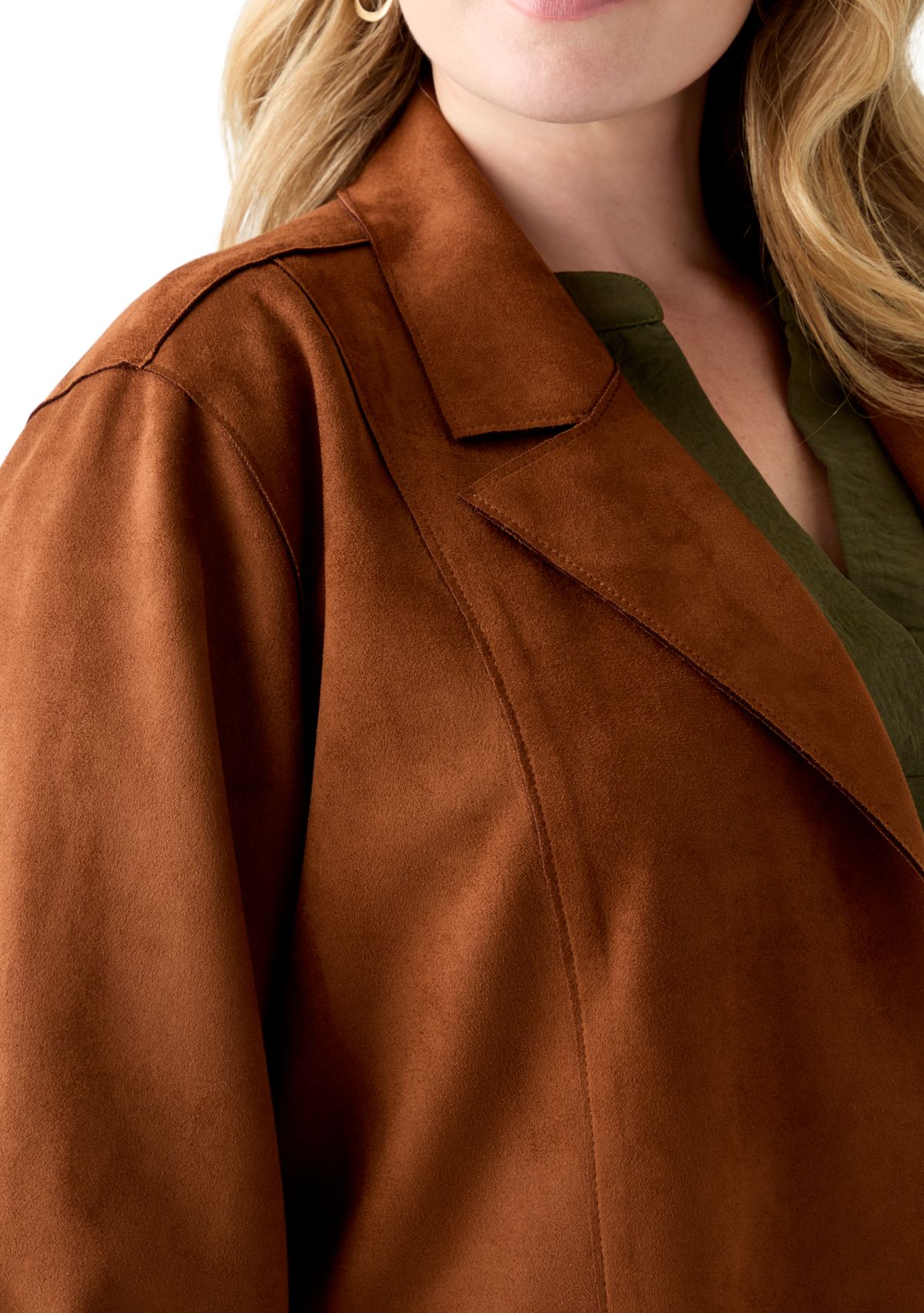  Plus Size Faux Suede Car Coat