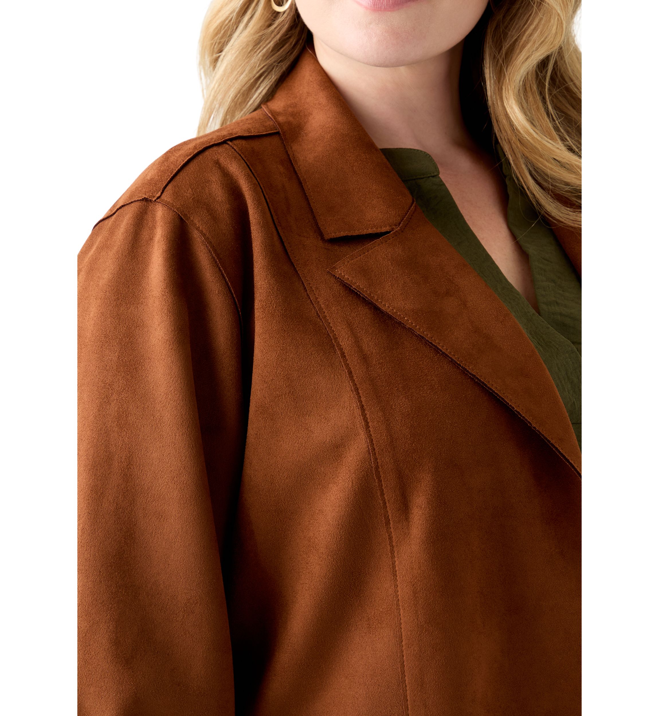  Plus Size Faux Suede Car Coat