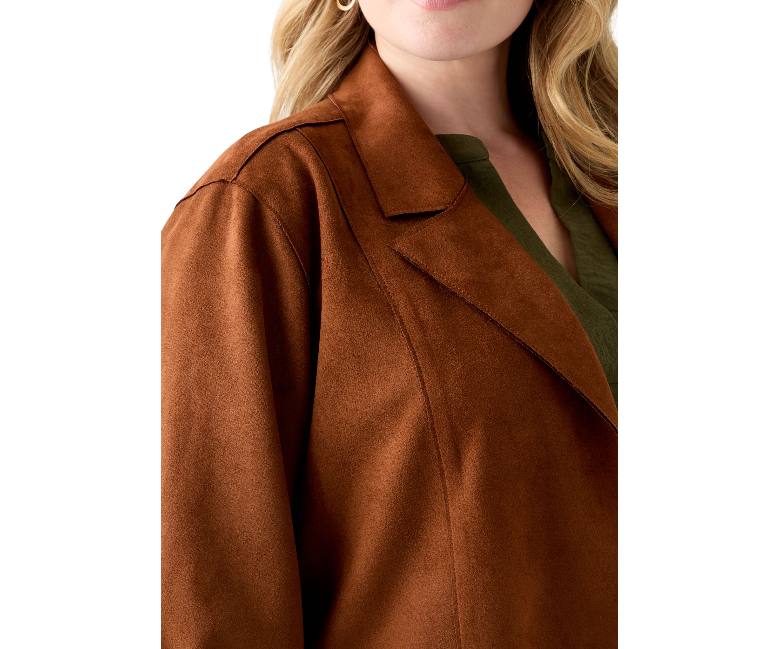  Plus Size Faux Suede Car Coat