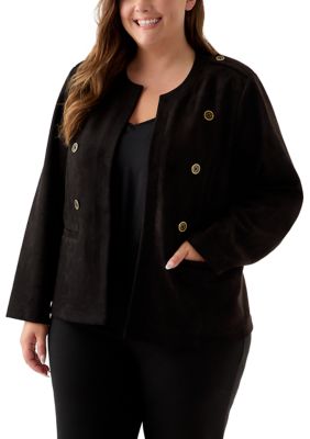 PHILOSOPHY BY REPUBLIC Women's Plus Size Faux Suede Band Jacket, Black, 3X