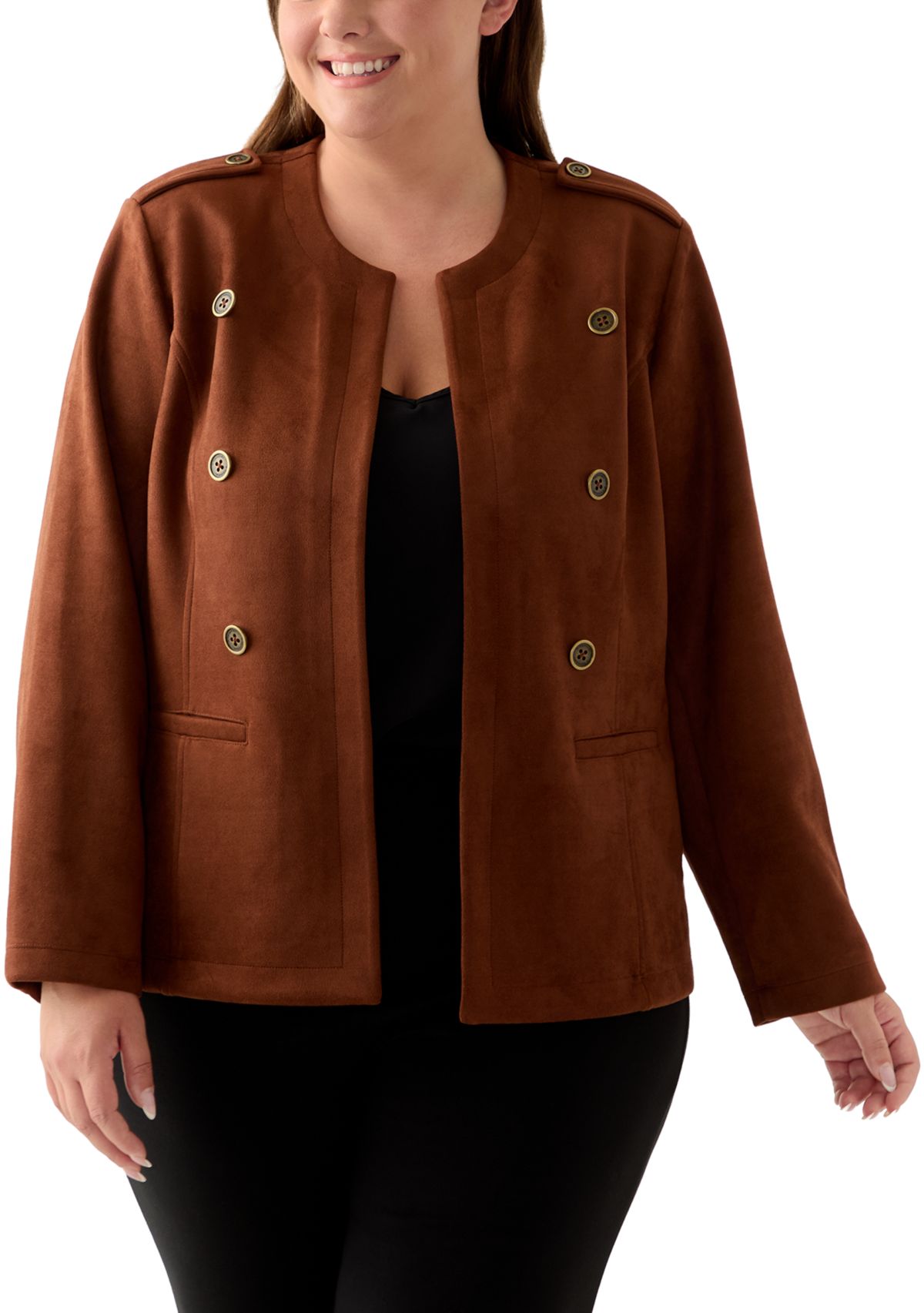 Plus Size Faux Suede Band Jacket
