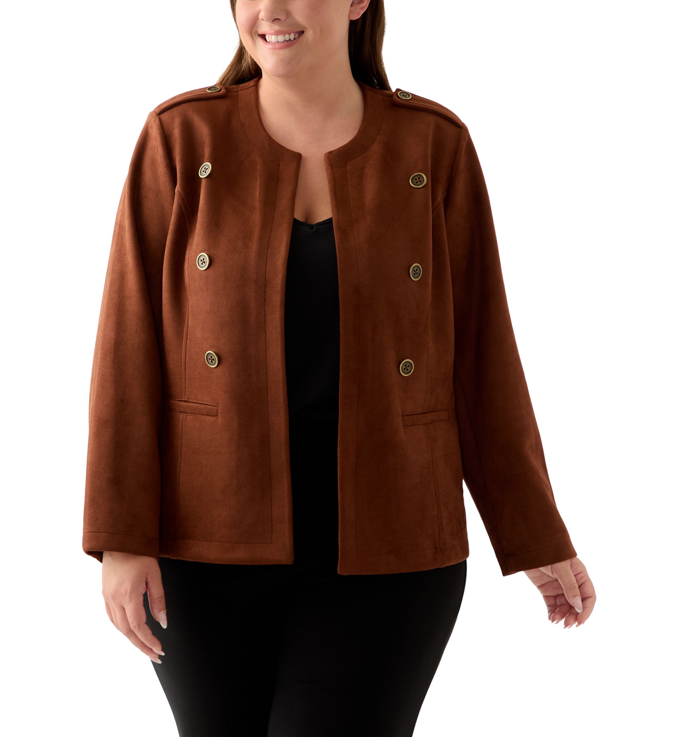 Plus Size Faux Suede Band Jacket