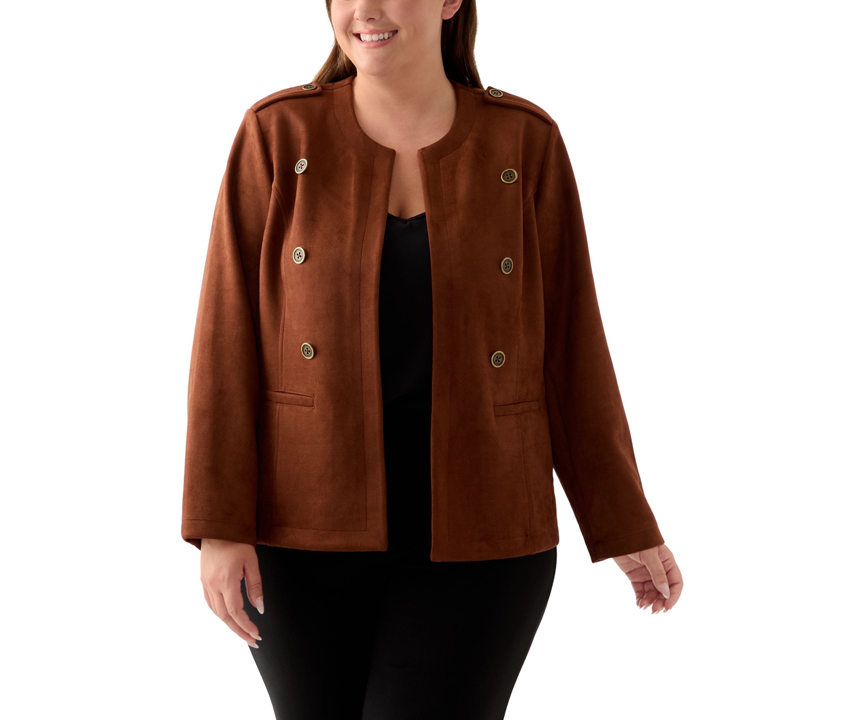 Plus Size Faux Suede Band Jacket