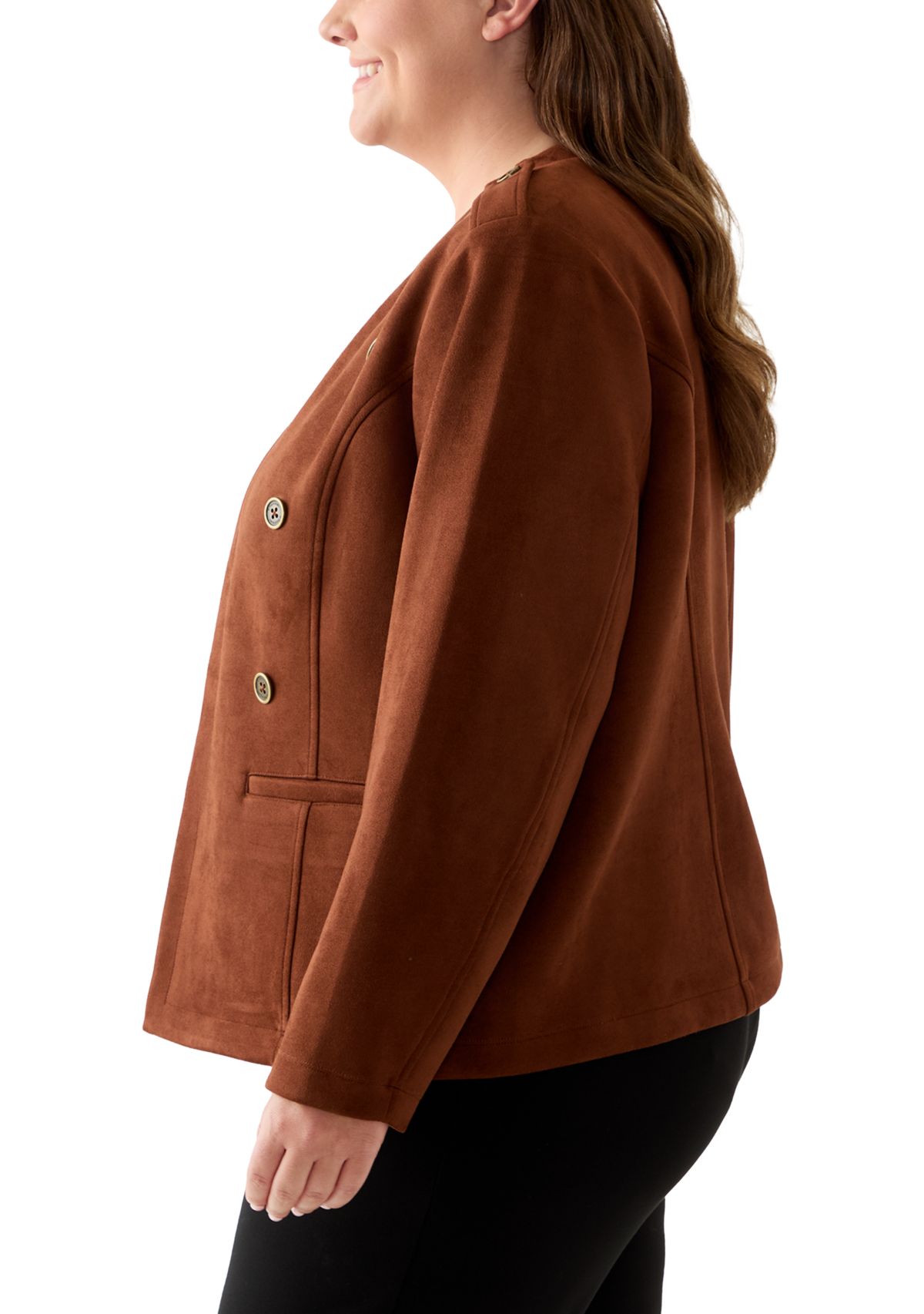 Plus Size Faux Suede Band Jacket