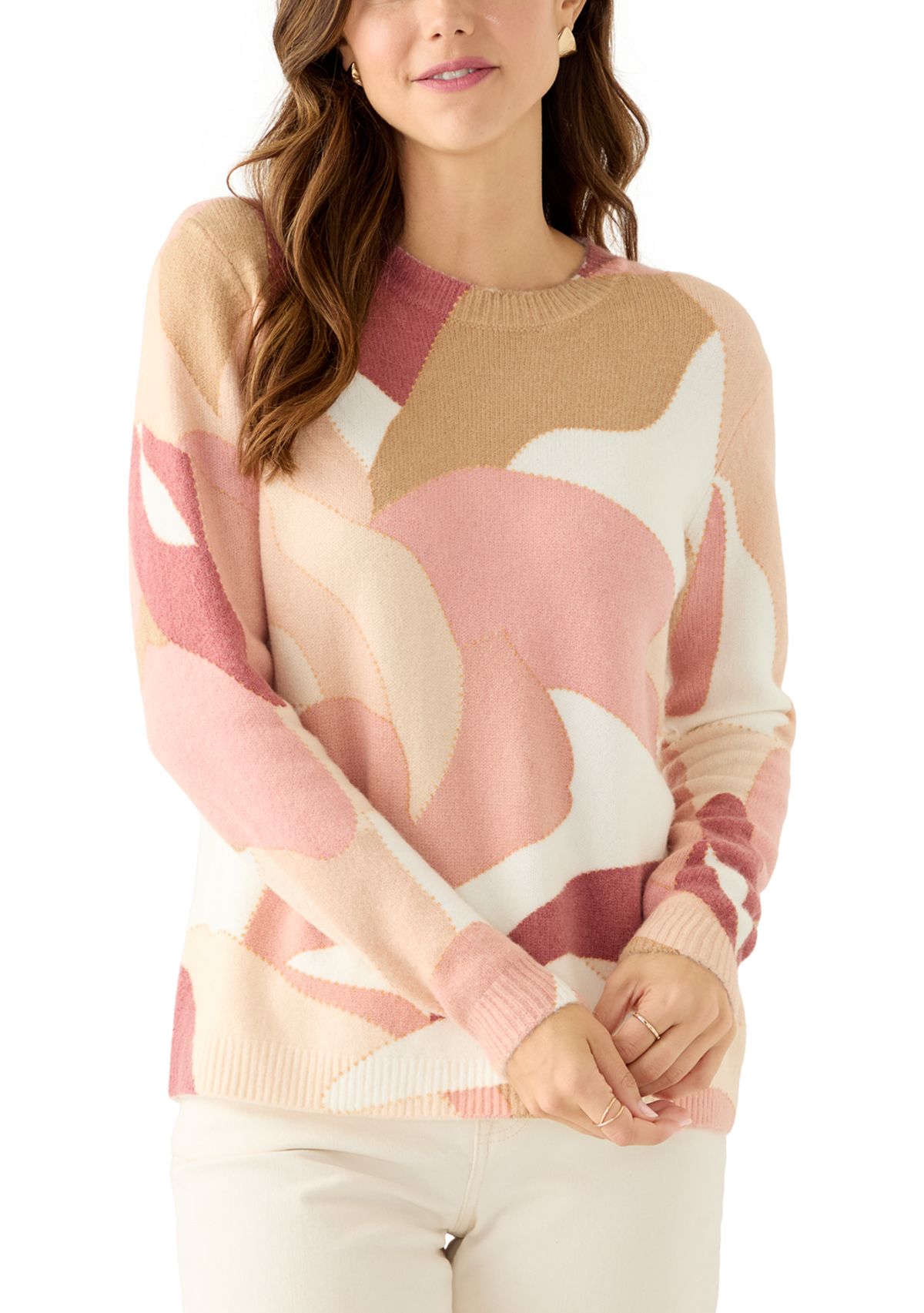 Womens Long Sleeve Crew Neck Printed Sweater