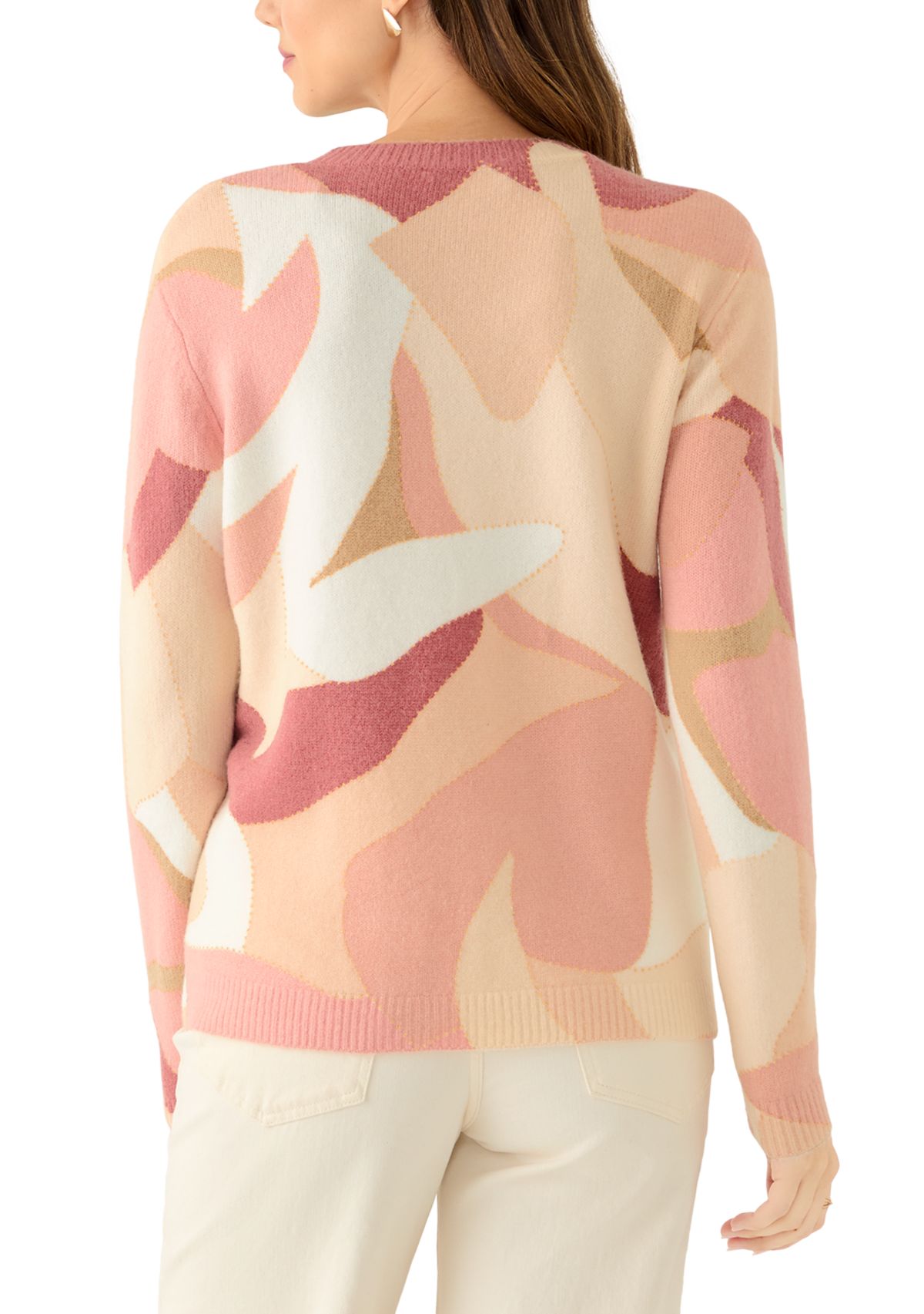 Womens Long Sleeve Crew Neck Printed Sweater
