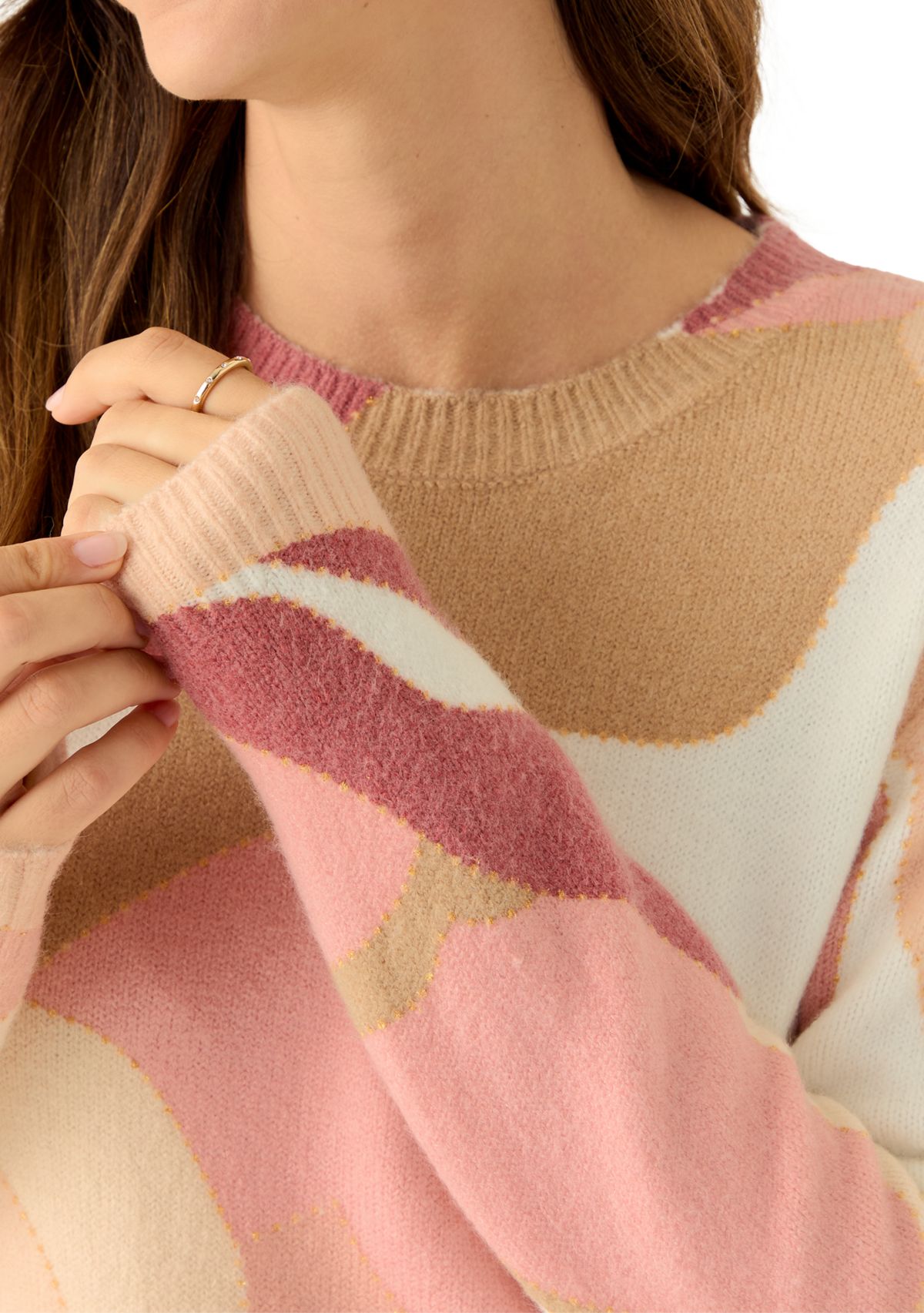 Womens Long Sleeve Crew Neck Printed Sweater