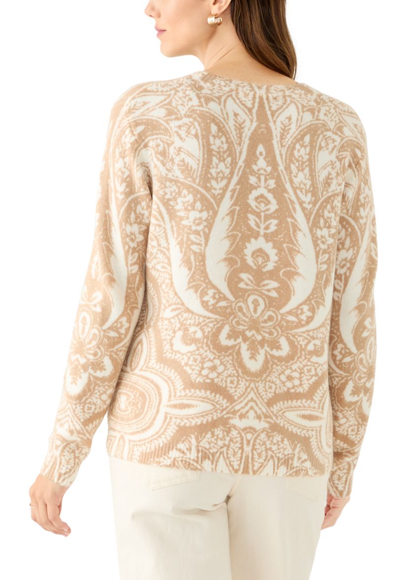 Womens Long Sleeve Printed Crew Neck Sweater